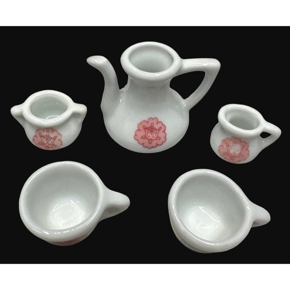 Vintage Pretty Port Ltd Miniature Tea Pot Sugar Creamer Dollhouse Tea Set - Picture 4 of 7